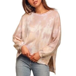 Found Step Hem Sweatshirt Blush Rose Tie Dye